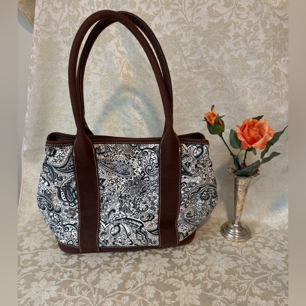 J. Crew Factory Brown, White and Navy Blue Paisley Tote